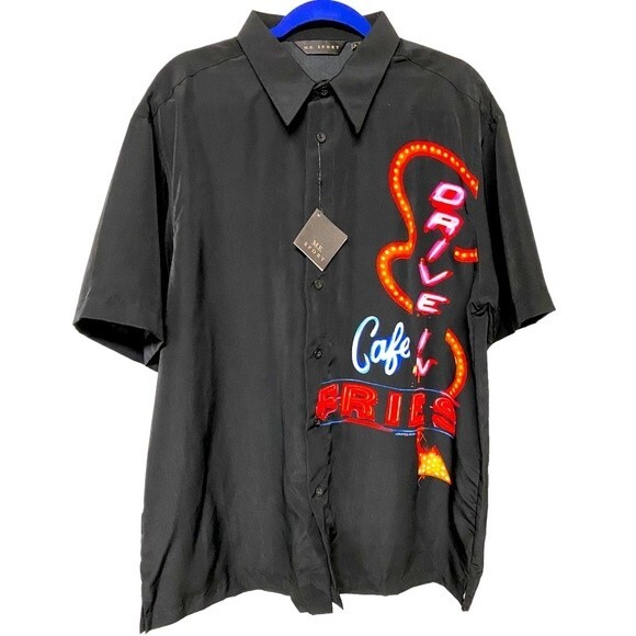 ME Sport Mens Drive In Oldies Cafe Theme Button Down Shirt - Picture 1 of 6